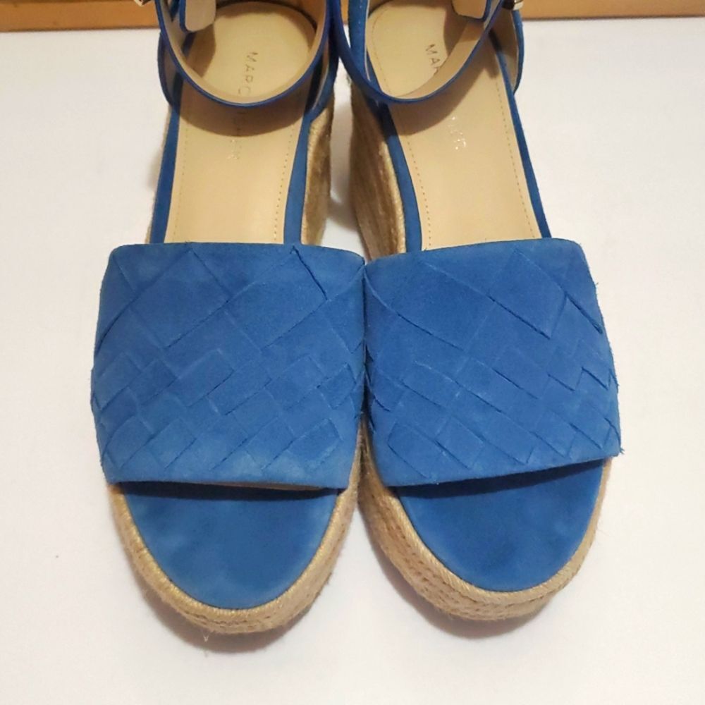 Marc Fisher Varin Blue Suede Woven Wedge Espadrille Sandals Sz 9.5 Cottagecore - Picture 12 of 12